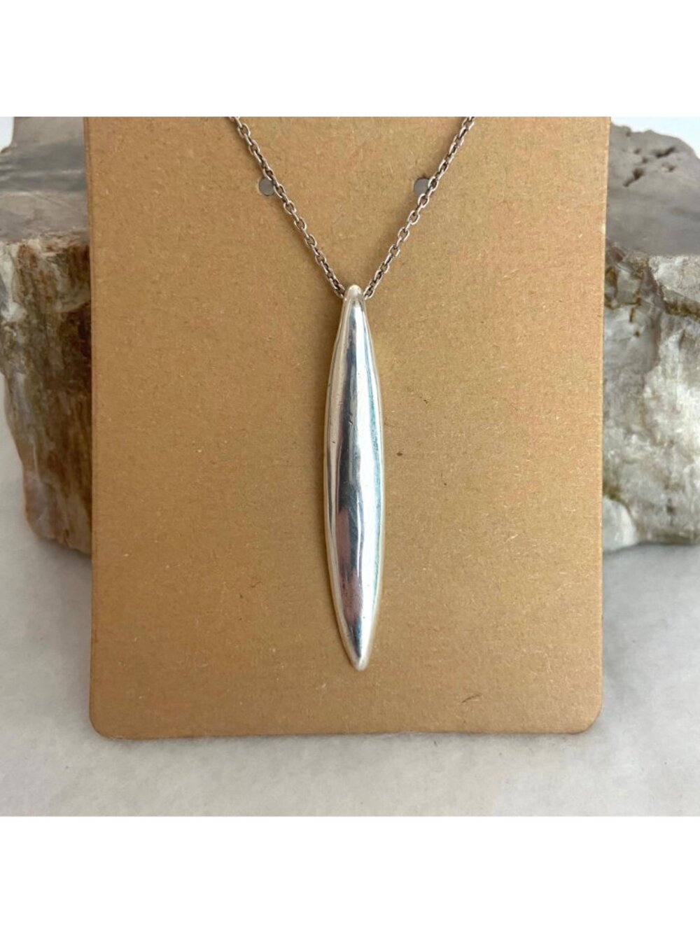 Sterling Silver 925 Solid Elongated Oval Pendant Necklace 18" Cable Chain - Picture 15 of 16